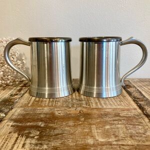 2 Vintage Crown & Rose Cast Pewter Tankard Stein Mugs Made in London England
